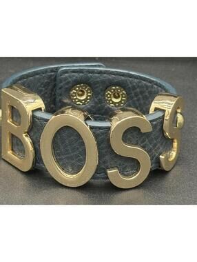 ✨🖤 Vintage Y2K BCBGeneration “BOSS” Leather Bracelet Gold Letters Statement 🖤✨